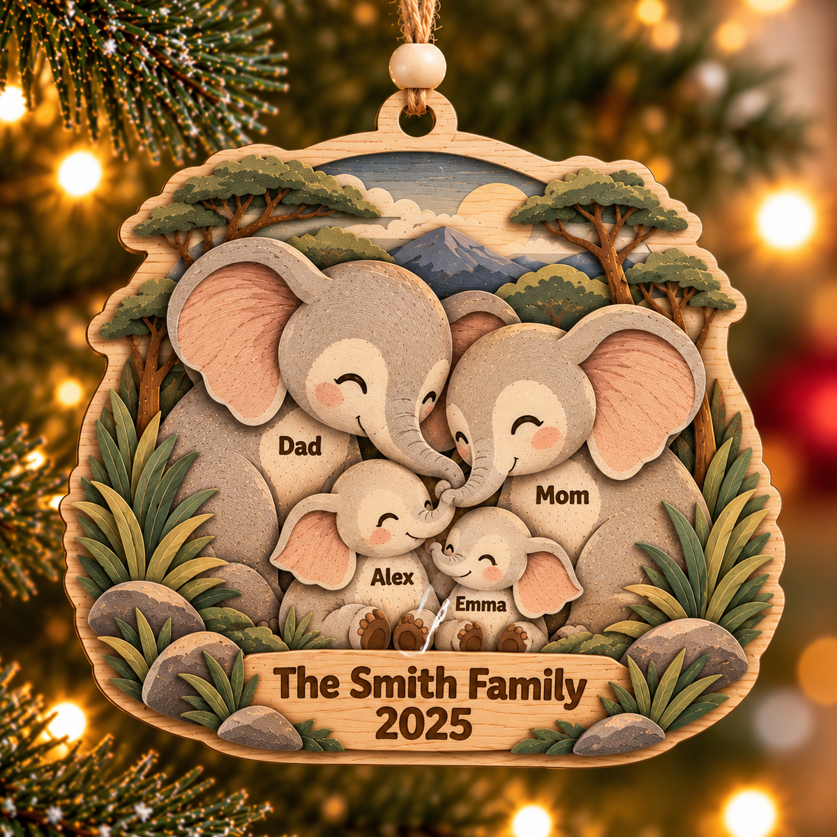 Personalized Elephant Family Layered Wood Christmas Ornament, Custom Family Name Elephant Ornament, Cute Elephant Family Keepsake, Christmas Gift 2026 e68628bf-3cd4-4d8b-9888-67a06652764a-Smith-Family-Elephant-Ornament.png