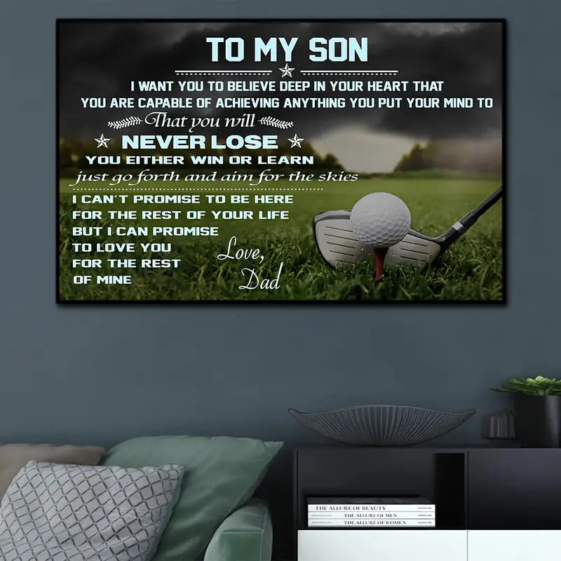 To My Son Father s Blessing to Son, Inspirational Message with Golf Theme Print for Living Room, Bedroom, Office Decor