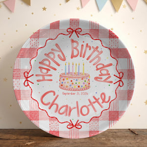 Personalized Pink Gingham Birthday Plate, Custom Name Date Girl Birthday Keepsake, Pink Bow Ceramic Party Decor e6a40b13-835c-49f1-9a8b-ebfc662e10d0-4.jpg