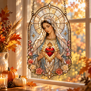Sacred Heart Mary window hanging, floral religious suncatcher with lilies, roses and golden halo e6b55396-3e25-4558-bda8-f85eef95517f-296507b5-a3c1-47ac-ae7d-cd69cc12fdf7.png