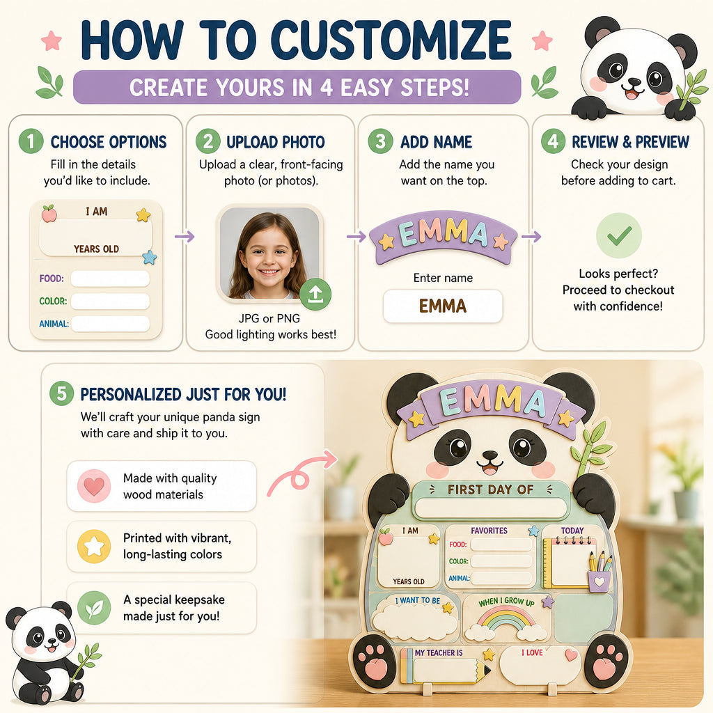 Kawaii Panda First Day Of School Standing Board — Personalized Name - Personalized Wooden custom shape Standing 2 layer (5mm) e6bfa2a8-eee7-4377-aadd-6d54e355d7c8.jpg