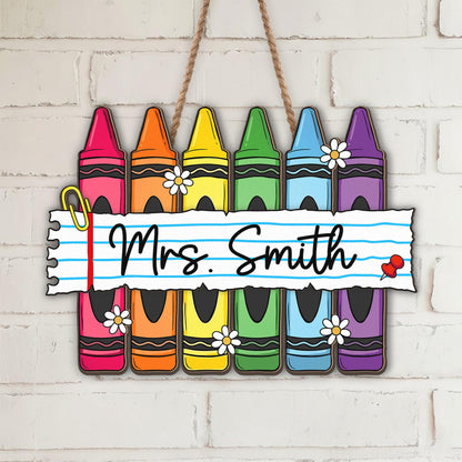 Personalized Teacher Crayon Wood Sign, Custom Teacher Name Classroom Door Sign, Teacher Appreciation Gift, Back to School Wooden Decor Sign e6d8f43a-ede3-4926-b358-272f7ec74109-4.jpg