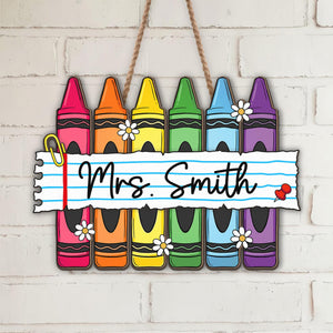 Personalized Teacher Crayon Wood Sign, Custom Teacher Name Classroom Door Sign, Teacher Appreciation Gift, Back to School Wooden Decor Sign e6d8f43a-ede3-4926-b358-272f7ec74109-4.jpg