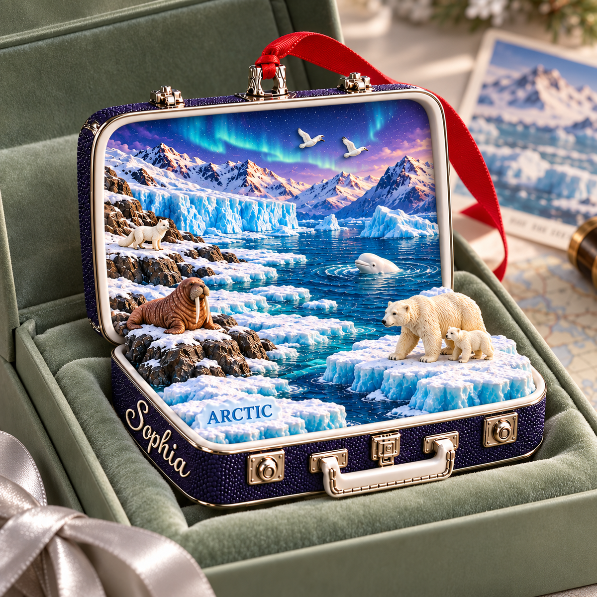 Personalized Arctic 3D Suitcase Christmas Ornament – Polar Bear Travel Keepsake & Gift for Nature Lovers e6f80b30-9b1a-459e-acd2-6b8d9543b1c0-Arctic-suitcase-ornament-in-sage-gift-box-3.png