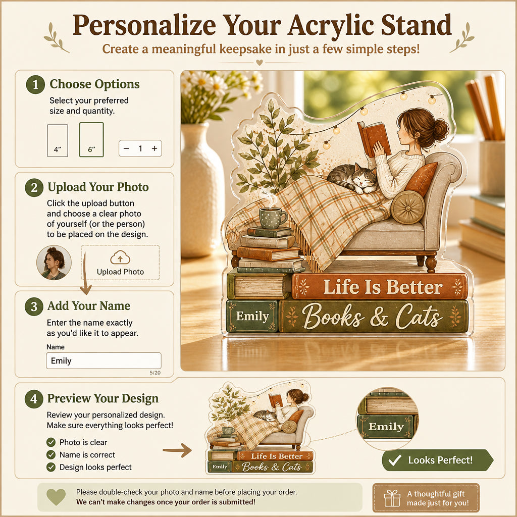Books & Cats Cozy Reader Acrylic Standee – Personalized Name - Personalized Acrylic Custom shape Standing 1 layer (FS) e708a474-6181-40d7-9cb1-655672260301.jpg