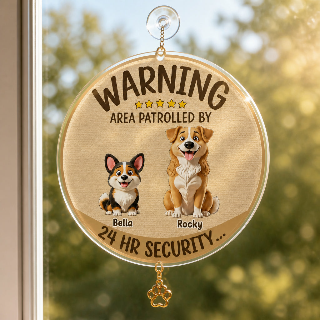 Warning: Area Patrolled By Your Dogs – 24 HR Security Personalized Cartoon Pet Garden Flag - Personalized 1 Layered Suncatcher with Charm e7328cfb-bc7a-4671-9bf3-23fa084c7195.jpg