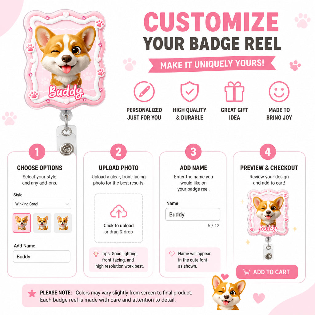 Custom Pet Photo Chibi Badge Reel – Name on Bone Label - Personalized Custom Shape Badge Reel e738b0be-abb2-4d65-a5bd-981639412f0f.jpg