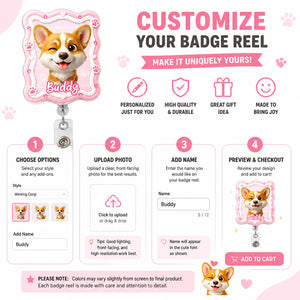 Custom Pet Photo Chibi Badge Reel – Name on Bone Label - Personalized Custom Shape Badge Reel e738b0be-abb2-4d65-a5bd-981639412f0f.jpg