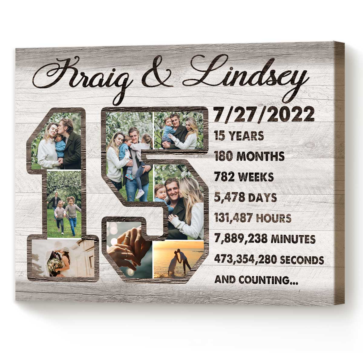 Personalized 15 Year Anniversary Photo Collage Canvas, 15th Wedding Anniversary Gift, 15 Year Wedding Anniversary Gift