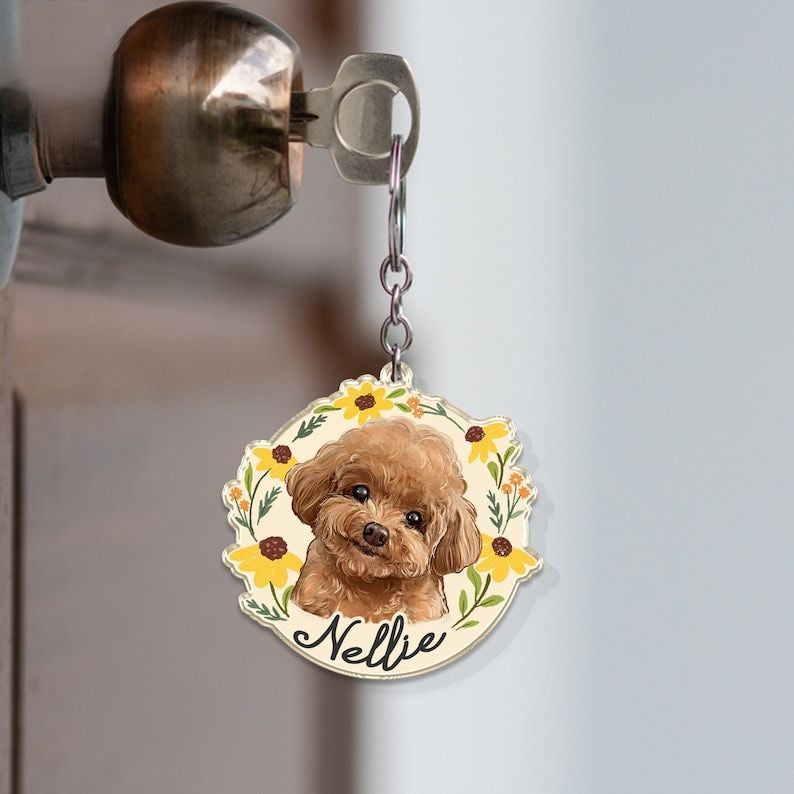 Custom Dog Photo Keychain, Cat Picture Keychains, Custom Dog Portrait, Personalized Pet Face And Pet Name Keychains for Mom, Pet Lovers Gift