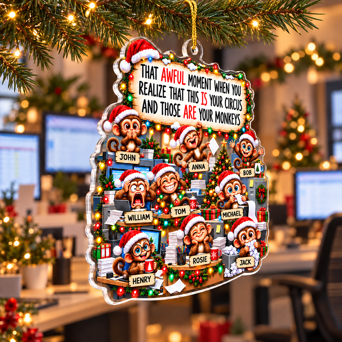 Funny Coworker Bulk Gifts - Monkey Circus, Gag Gifts For Team - Personalized Ornament e7513832-8088-4d29-aec9-e7433e61e072-4.png