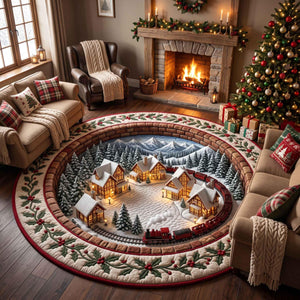 Christmas Village Train Rug, Winter Wonderland Round Floor Mat, Holiday Home Decor, Cozy Christmas Gift e758c7f7-d647-4299-9b5d-2d61e7413b06-11.jpg