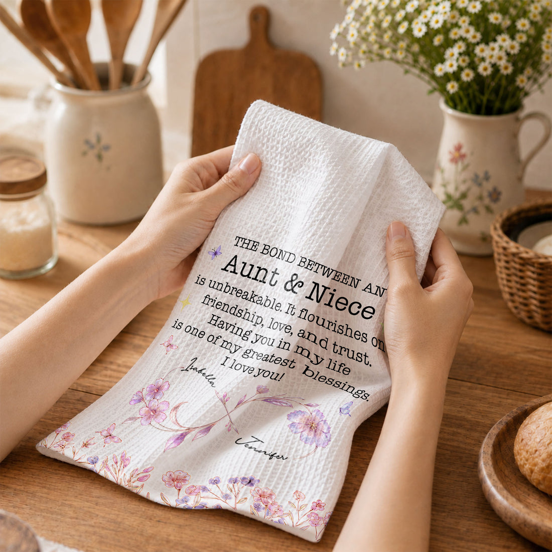 Aunt And Niece Bond, Personalized Kitchen Towel, Gift For Aunt e767eab8-c37e-4b7b-88e1-3f5caebb5b70-4.jpg