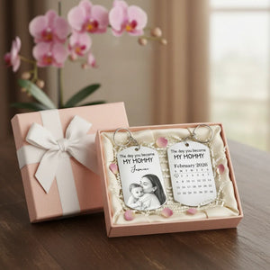 Custom Photo Pencil Sketch Calendar The Day You Became My Mom - Personalized Keychain