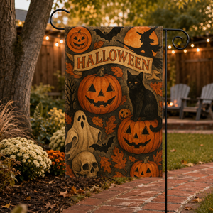 Halloween Garden Flag, Fall Season Outdoor Decor, Spooky Floral Yard Flag, Neutral Autumn Porch Decoration, Black Cat Pumpkin Garden Flag e76b977b-ff21-46ce-9aee-765ad15f422a-banner-1.png