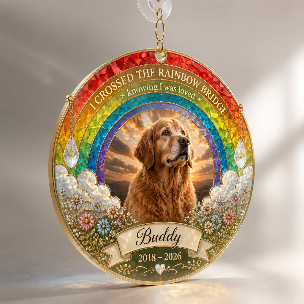 Rainbow Bridge Pet Memorial Suncatcher – Photo, Name & Years - Personalized Suncatcher Stained Glass e785c44c-7def-4c22-b0df-995d6cc6b6a2.jpg