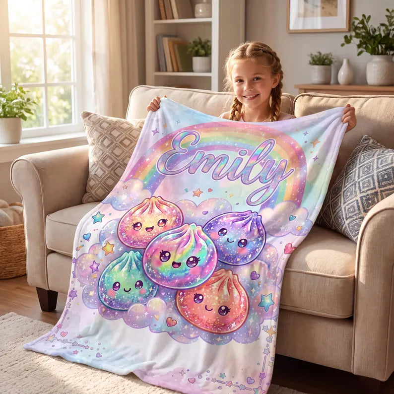 Personalized Kawaii Squishy Dumpling Blanket, Custom Name Pastel Rainbow Throw, Cute Food Plush Baby Girl Nursery Decor Birthday Gift e78e3e6a-9228-4f03-8a0a-f954d07bfd00-bvn-2-.webp
