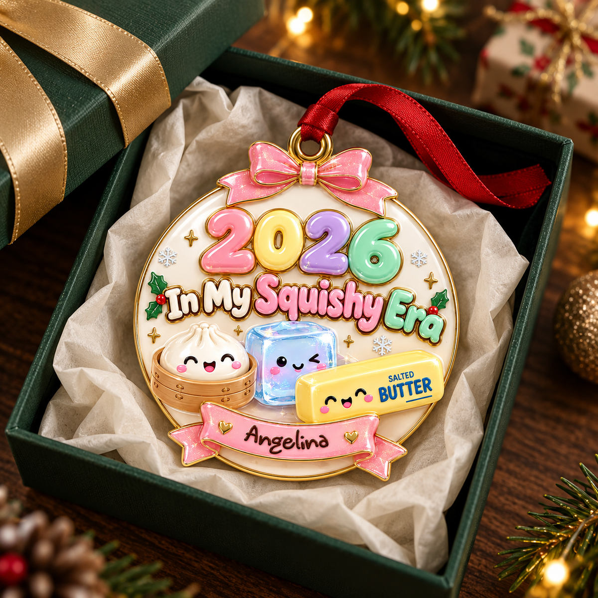 Cozy Squishy Era Christmas Ornament - Personalized Gifts For Kid, Christmas Decor e7aea144-967d-49bc-9e85-a5e826691f4d-Qu-treo-Gi-ng-sinh-trong-h-p-xanh-2.png