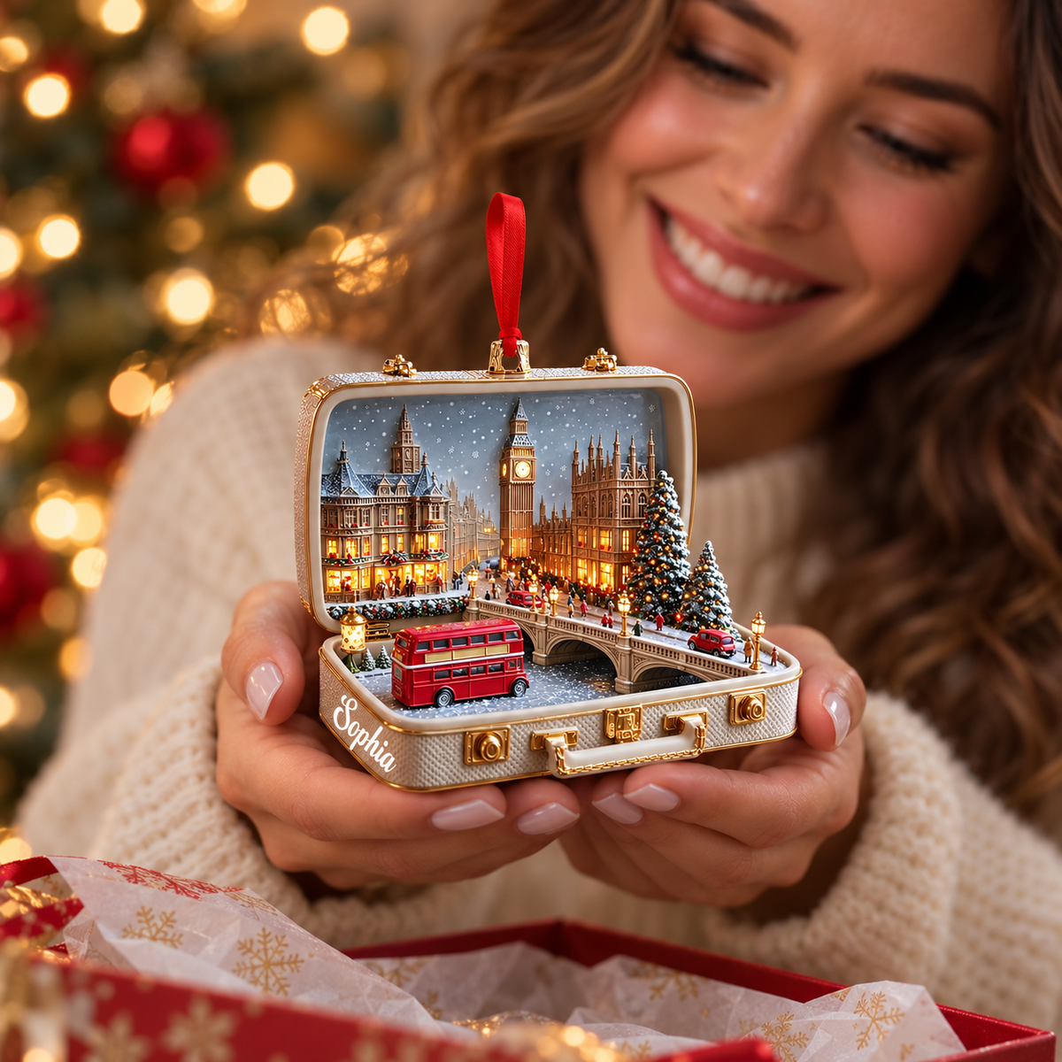 Personalized London Suitcase Christmas Ornament – 3D Big Ben & Red Bus, Custom Name Souvenir Gift for Travelers e7c31e17-618f-4a33-9979-e6cb9cb7d36c-Sophia-s-snowy-London-ornament-gift-4.png