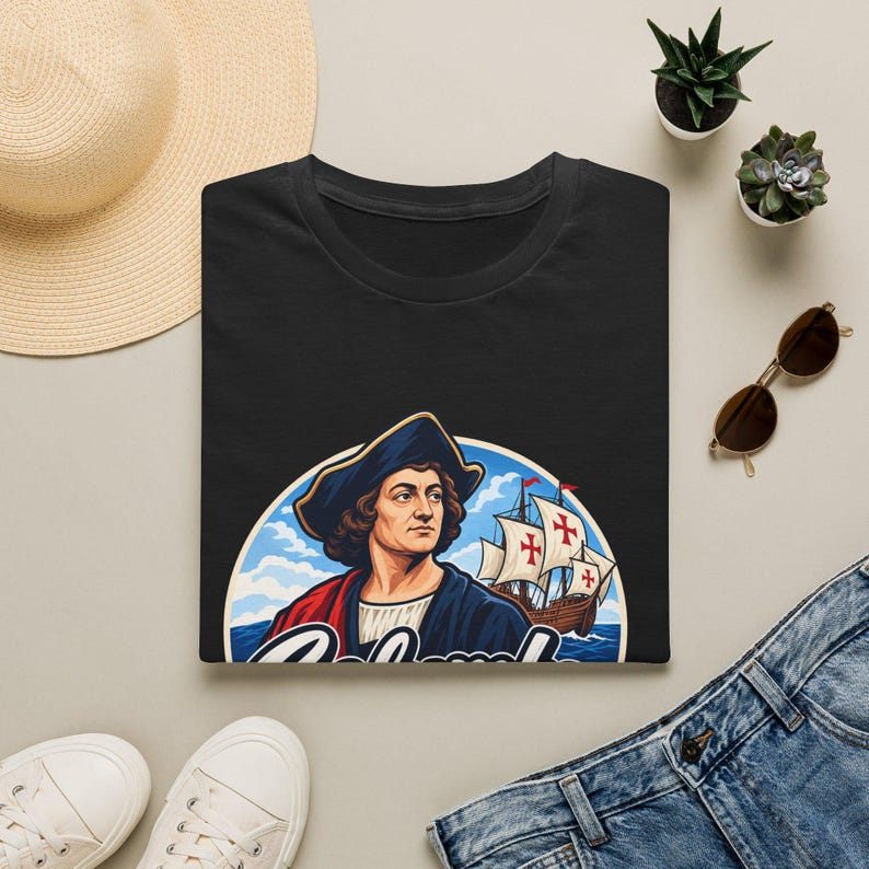 Columbus Day Portrait T-Shirt, Columbus Ship Graphic, Vintage Badge, Gift For Hims, Hers e7c5f00c-fffa-415b-b10b-a7d4362e2bd0-6.png