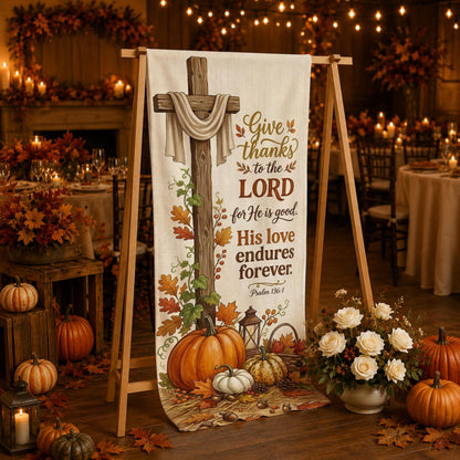 Thanksgiving Psalm 136 Linen Tapestry: Christian Cross Fall Pumpkin Sign e7d0cd70-c224-48d0-b063-29725e3b0e43-1.jpg