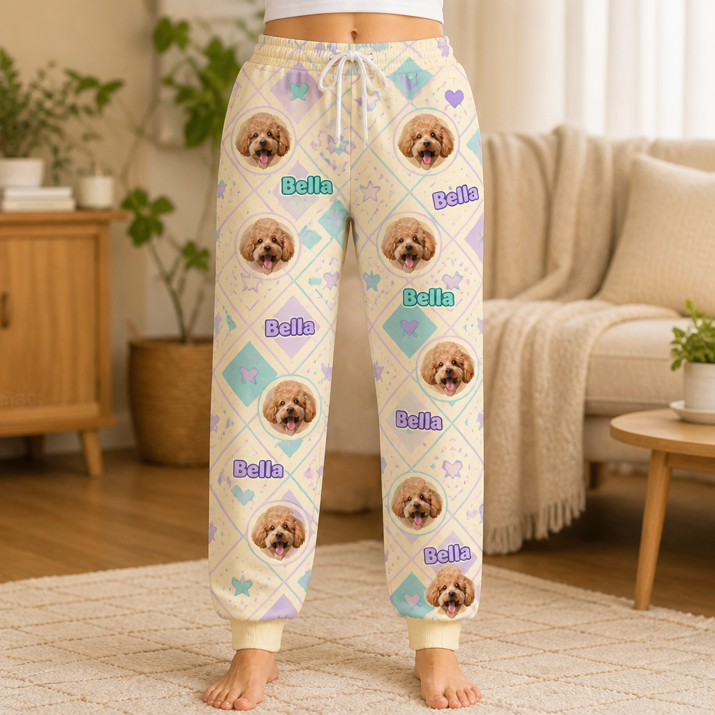 Custom Pet Photo + Name Sweatpants – Retro Diamond Pattern - Personalized Sweatpants e7d86e2d-a1e4-4e0c-9c8e-b7073ba65bbb.png