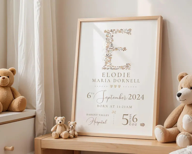 New Baby Personalised Print: Birth Details Keepsake Gift, Newborn Gift, Girls Boys Nursery decor e85f22cd-0a0d-438d-8fbd-2a65638b75d8-jhj-7-.webp