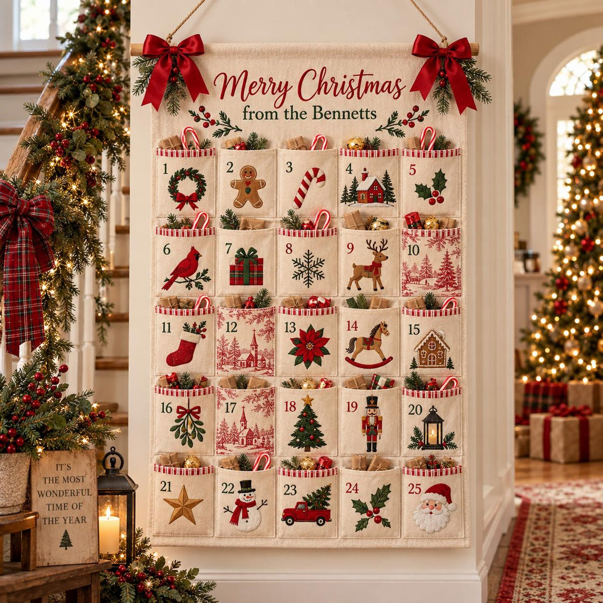 Personalized Christmas Advent Calendar, 25 Pocket Countdown Wall Hanging, Custom Family Name Xmas Calendar, Holiday Candy Gift Organizer e8706abb-b924-43a8-b052-730e06392386-il_1588xN.8554693522_2l3b.jpg