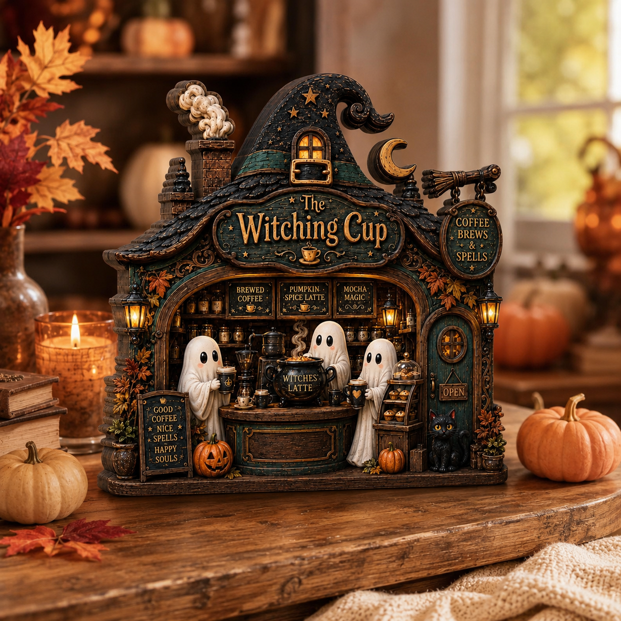 Whimsical Witch Coffee Shop Wooden Block, Halloween Ghost Cafe Decor, Autumn Tiered Tray Sign, Spooky Kitchen Shelf Ornament Accent e8708a99-1abf-411f-b210-4d7102e9af45-banner-1.png