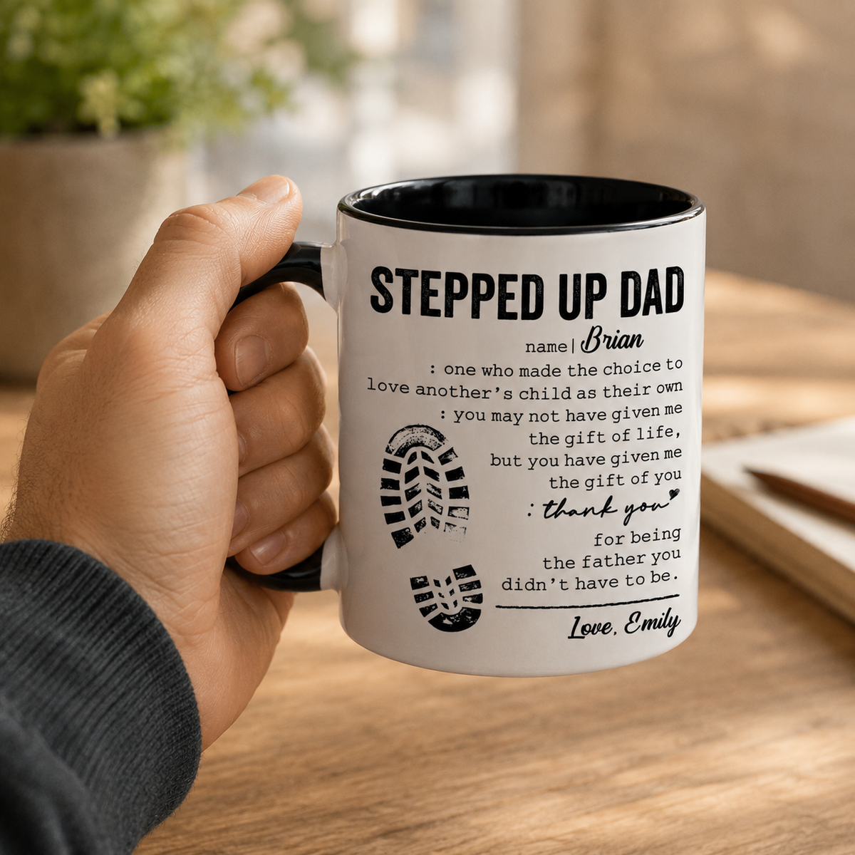 Personalized Stepped Up Dad Mug, Step Dad Gift Coffee Cup, Bonus Dad Appreciation Gift, Father's Day Mug for Step Father
