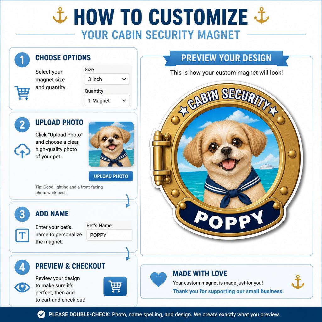 Cruise Cabin Security Pet Badge Magnet – Custom Photo & Name - Personalized Custom Shape Fridge Magnet e87c6d68-59ec-4575-bedb-88a9b2cdea39.jpg