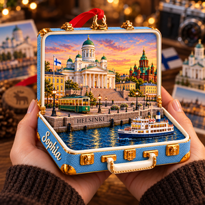 Personalized 3D Helsinki Cathedral Suitcase Christmas Ornament – Helsinki Finland Travel Souvenir & Gift for Helsinki Lovers e8822dc5-3abc-437a-9523-e6d2f58b4995-Handheld-Helsinki-Miniature-at-Sunset-3.png