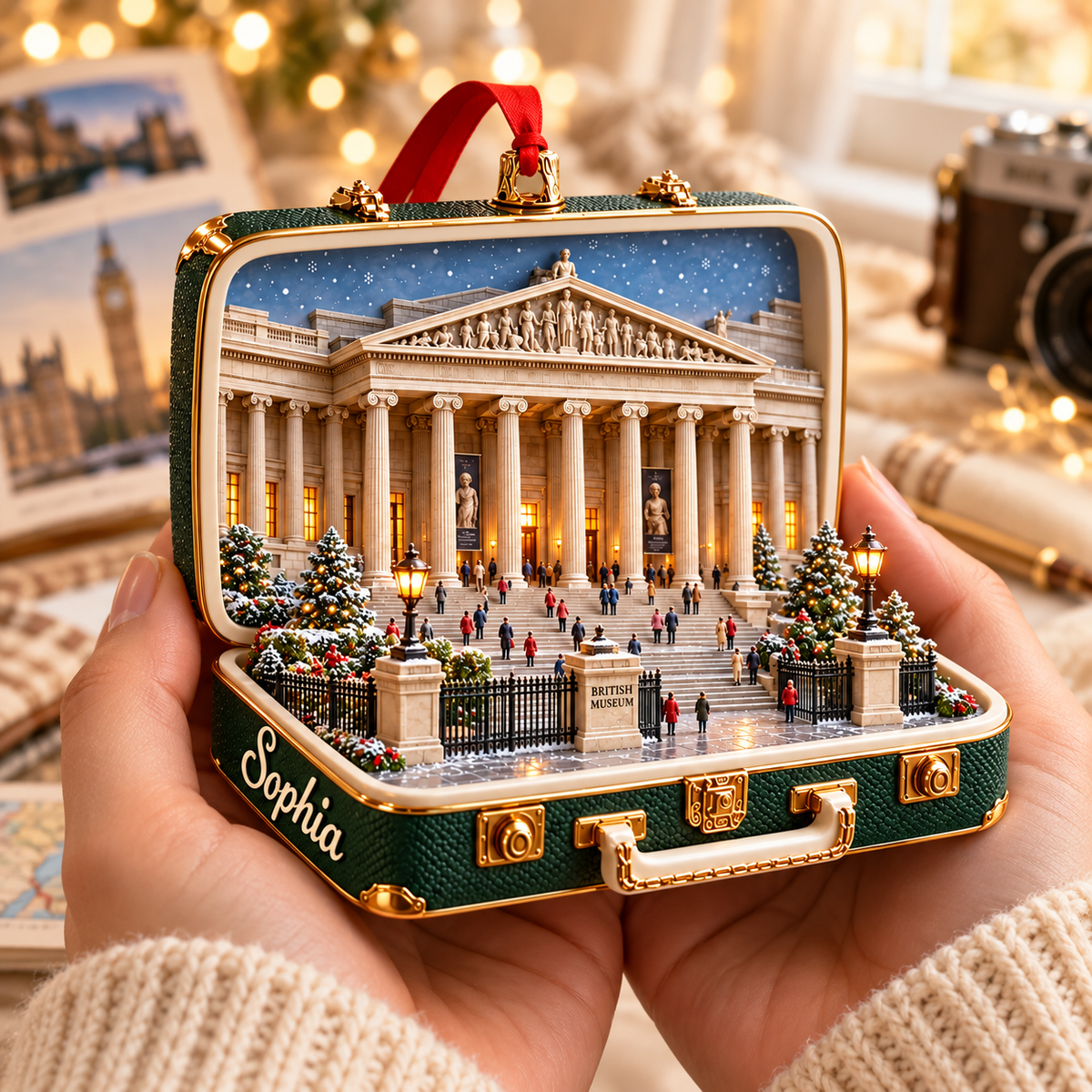 Personalized 3D British Museum Suitcase Christmas Ornament – London UK Travel Souvenir & Gift for London Lovers e88df7d3-4b38-449b-9425-772af4523a3d-British-Museum-Christmas-Ornament-in-Warm-Hands-4.png