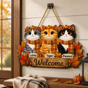 Autumn Cats Welcome Wood Sign – Custom Pet Portraits - Personalized Wood Sign e89501b9-15c5-4170-8453-b10816552282.jpg