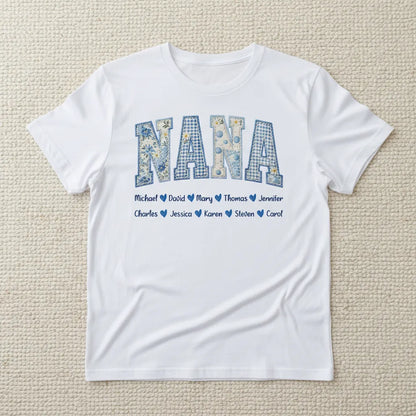 Mama Blue Toile Patchwork Floral - Personalized T-shirt