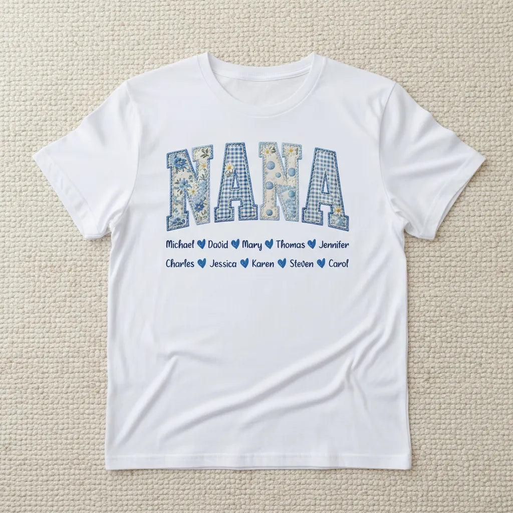 Mama Blue Toile Patchwork Floral - Personalized T-shirt