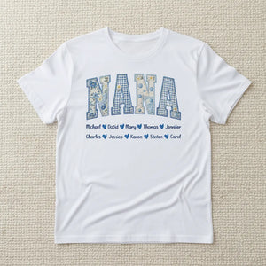 Mama Blue Toile Patchwork Floral - Personalized T-shirt