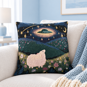 UFO Sheep Woven Throw Pillow, Alien Abduction Tapestry Cushion, Whimsical Celestial Home Decor, Sci-Fi Gift e8979207-06a4-4dfc-b889-70551abf6c11-lllllllll.png