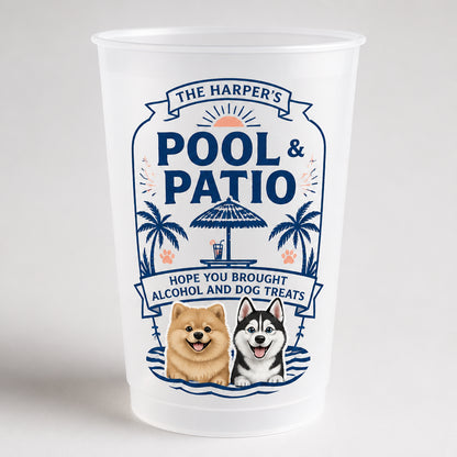 Custom Pool & Patio Frosted Cup – Family Name + 2 Pet Portraits - Personalized Plastic Frosted Water Cup e8a6bf2e-f92d-4688-bb90-abfd74e120d4.jpg