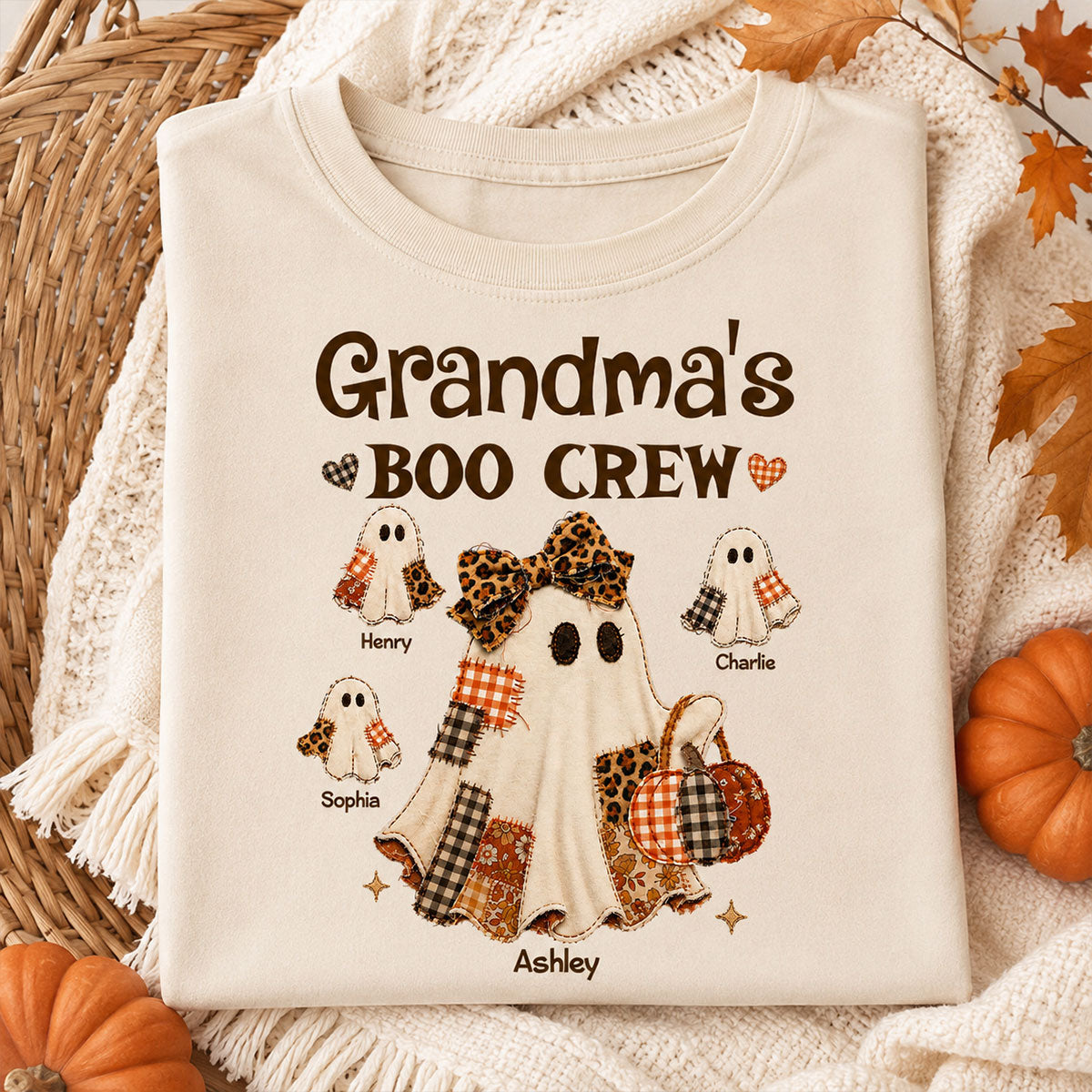 Grandma Fall Season Halloween Faux Patchwork Pattern Coquette - Personalized Shirt - Halloween Gift For Grandma e8c5d7e0-9510-4eb2-abd6-375284568fff-2.jpg