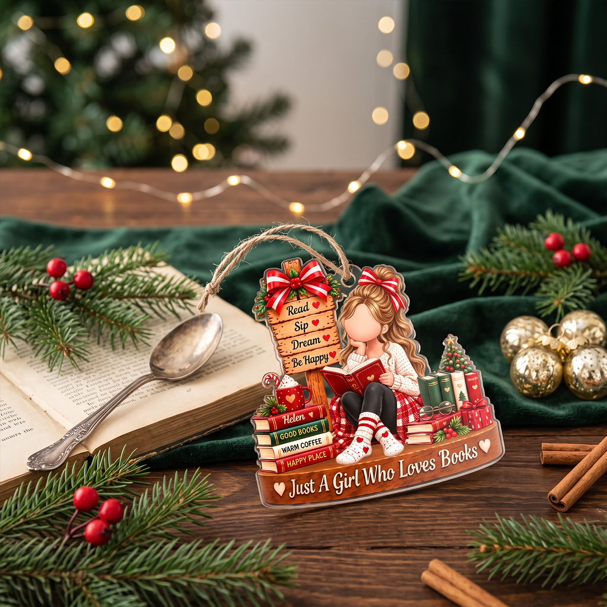 Just a Girl Who Loves Books - Personalized Acrylic Ornament - Christmas Gift for Daughter, Granddaughter e8f0e4fc-a3b2-435f-be10-66c196977209-MOCKUP-3.png