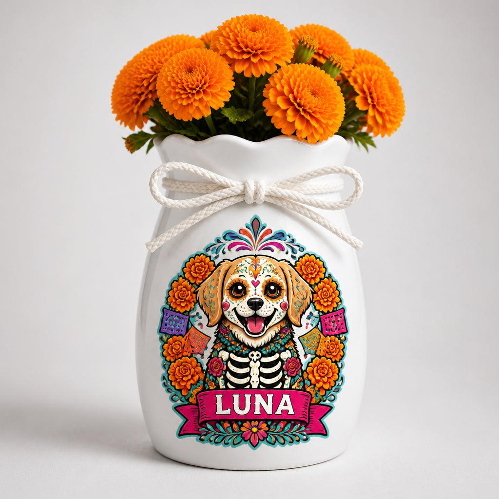 Custom Day of the Dead Pet Portrait Vase – Photo to Calavera Art with Name - Personalized Plant Pot & Vase e90c53c3-9f93-410d-bfaf-8cea496145cf.jpg