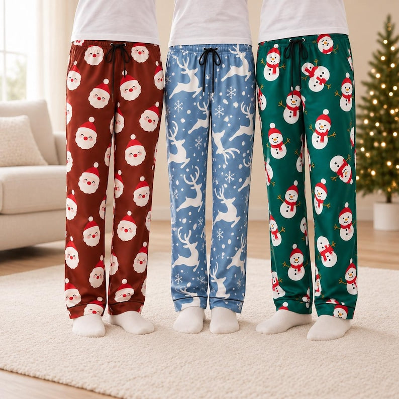 Family Matching Christmas Pajama Pants, Holiday Satin PJs, Santa Reindeer Snowman Xmas Lounge Pants, Christmas Eve Family Photo Pajamas e9137278-4c9b-4910-9a4c-f13f37c7dab7-gfh-4-.jpg
