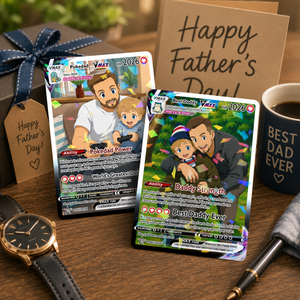 Custom Fathers Day Card, Gift For Dad, Personalized Poke Anniversary Card, Father's Day Gift, Custom Pokemon Card
