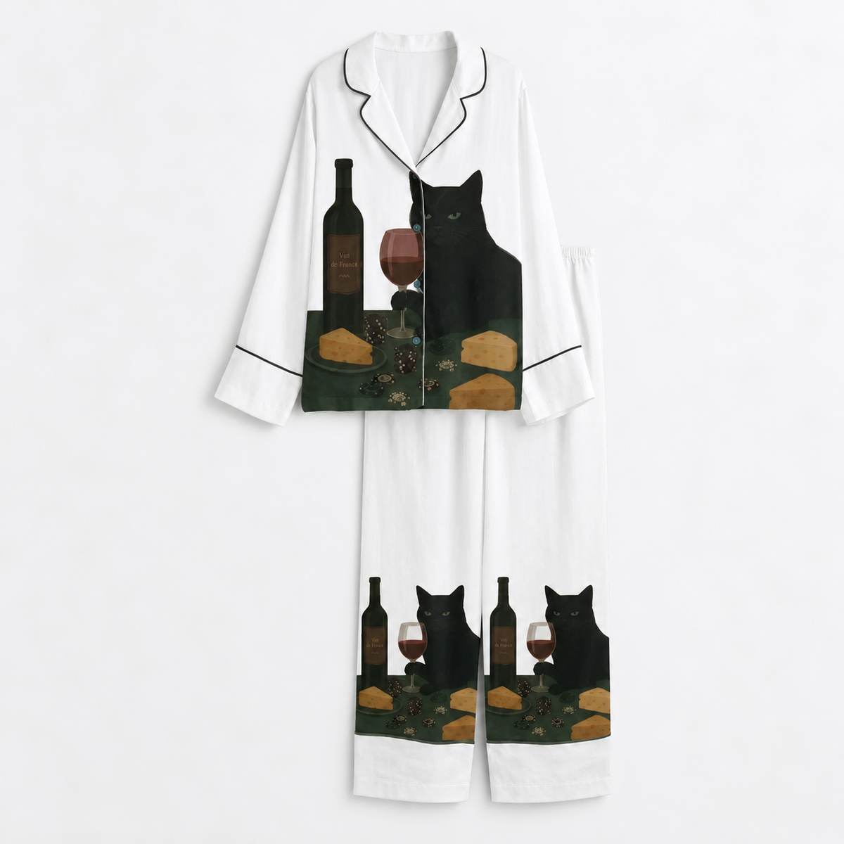 Black Cat Wine & Cheese Satin Pajama Set, Short Sleeve Button-Up Sleepwear, Funny Cat Print Loungewear, Gift for Cat Lovers e91f7cfe-b1a2-4ab2-9c18-3a5866035a3d-B-pijama-trong-khung-vu-ng-1.png