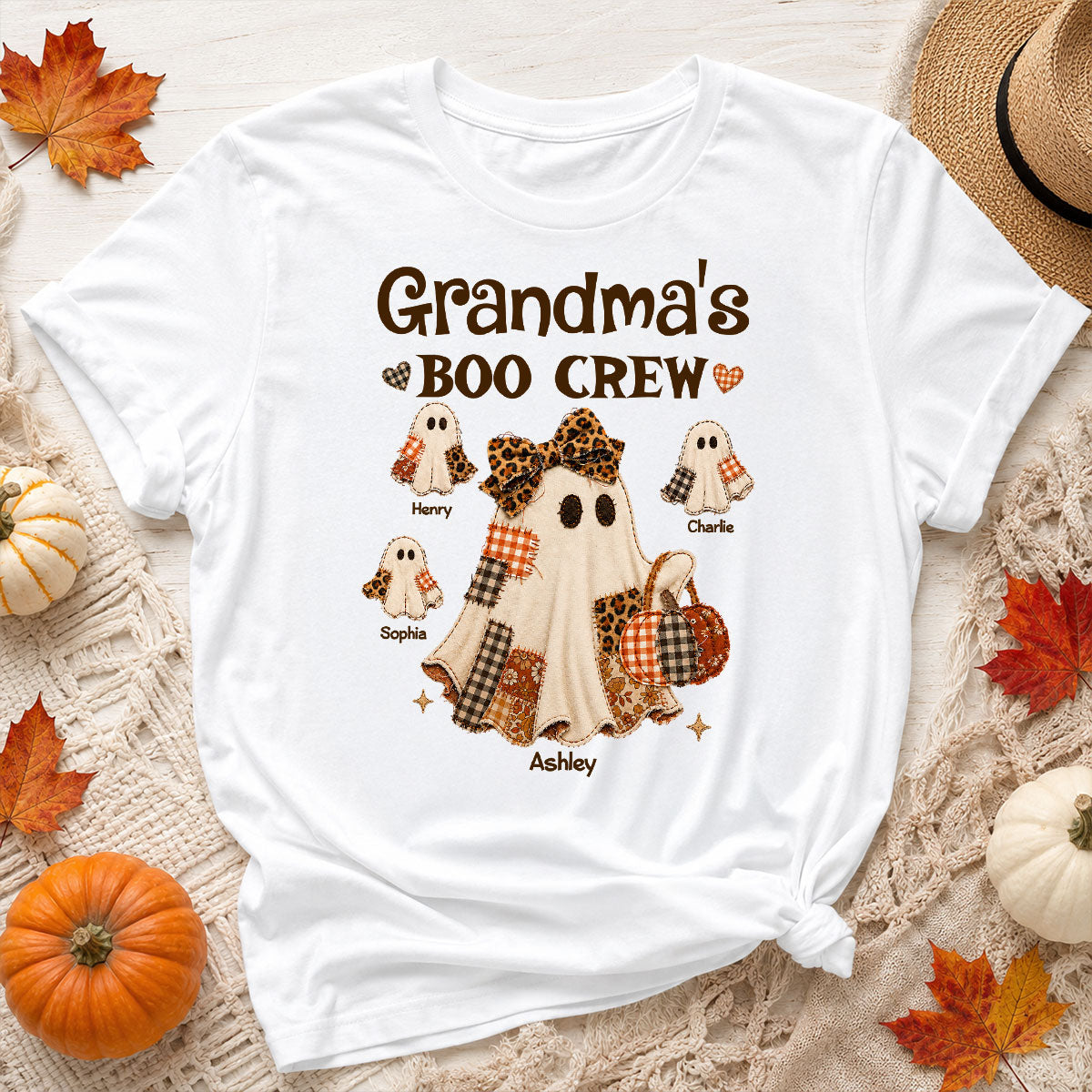 Grandma Fall Season Halloween Faux Patchwork Pattern Coquette - Personalized Shirt - Halloween Gift For Grandma e9535387-82db-41c1-96df-ffb05c981848-6.jpg