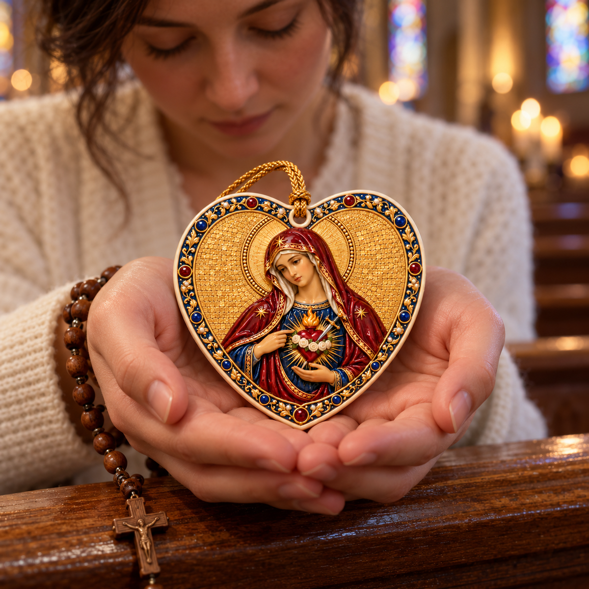 Ave Maria – Immaculate Heart of Mary 3D Ceramic Ornament | Baroque-Inspired Home Décor & Catholic Gift, Christmas Gift e956b944-e752-4106-8f69-917875f111b1-Tr-i-tim-c-M-trong-i-tay-1.png