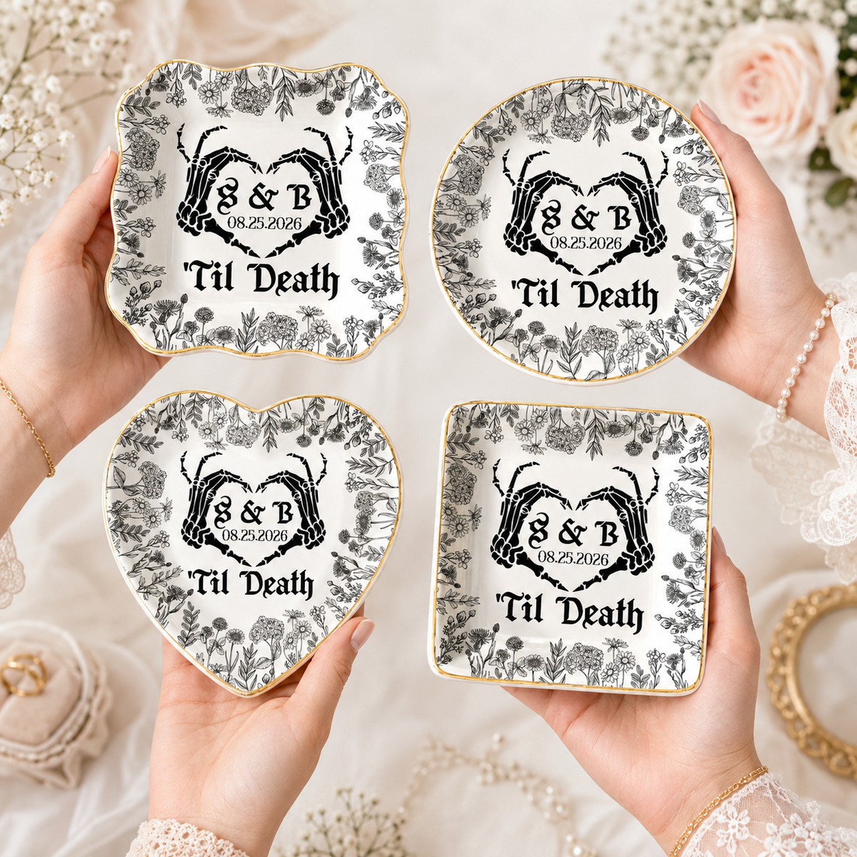 Personalized Gothic Wedding Ring Dish: Till Death Couple Ring Tray, Halloween Engagement Gift, Gothic Jewelry Dish, Bride To Be Gift e96bb44f-be5f-42a5-b41d-b634d747d1c3-banner-3.png