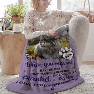 Personalised Miss Me No Fear Paw Print Soft Throw Blanket with Pet Photo and Name Pet Loss Memorial Sympathy Gift for Pet Lover