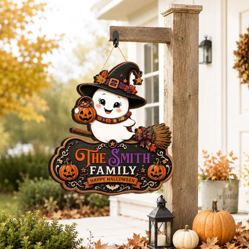 Personalized Halloween Ghost Sign, Custom Family Halloween Sign, Cute Ghost Wooden Door Decor, Pumpkin Porch Decoration, Halloween Decor e990e2dd-89a6-4e2e-b079-0a0d11563486--4r5tg-2-.webp